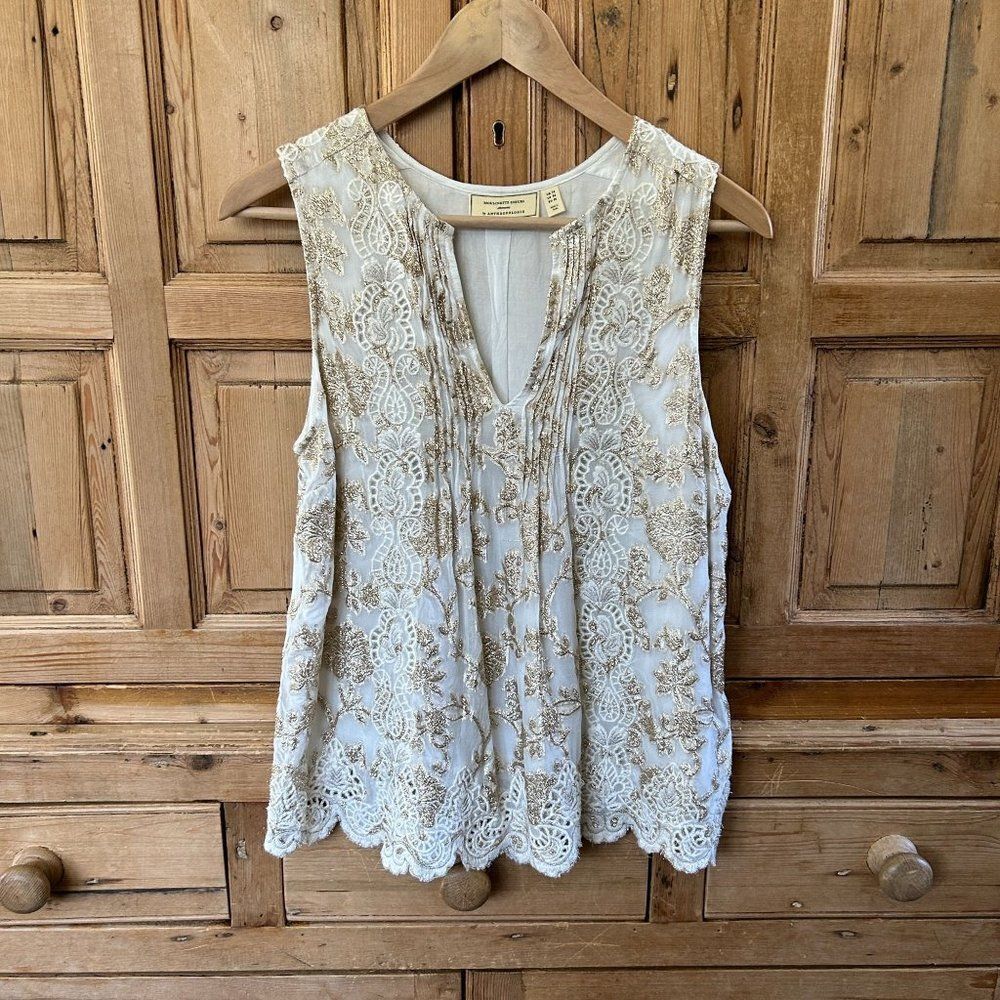 Moulinette Soeurs‎ By Anthropologie Size 6 Blouse Sleeveless Cream Gold